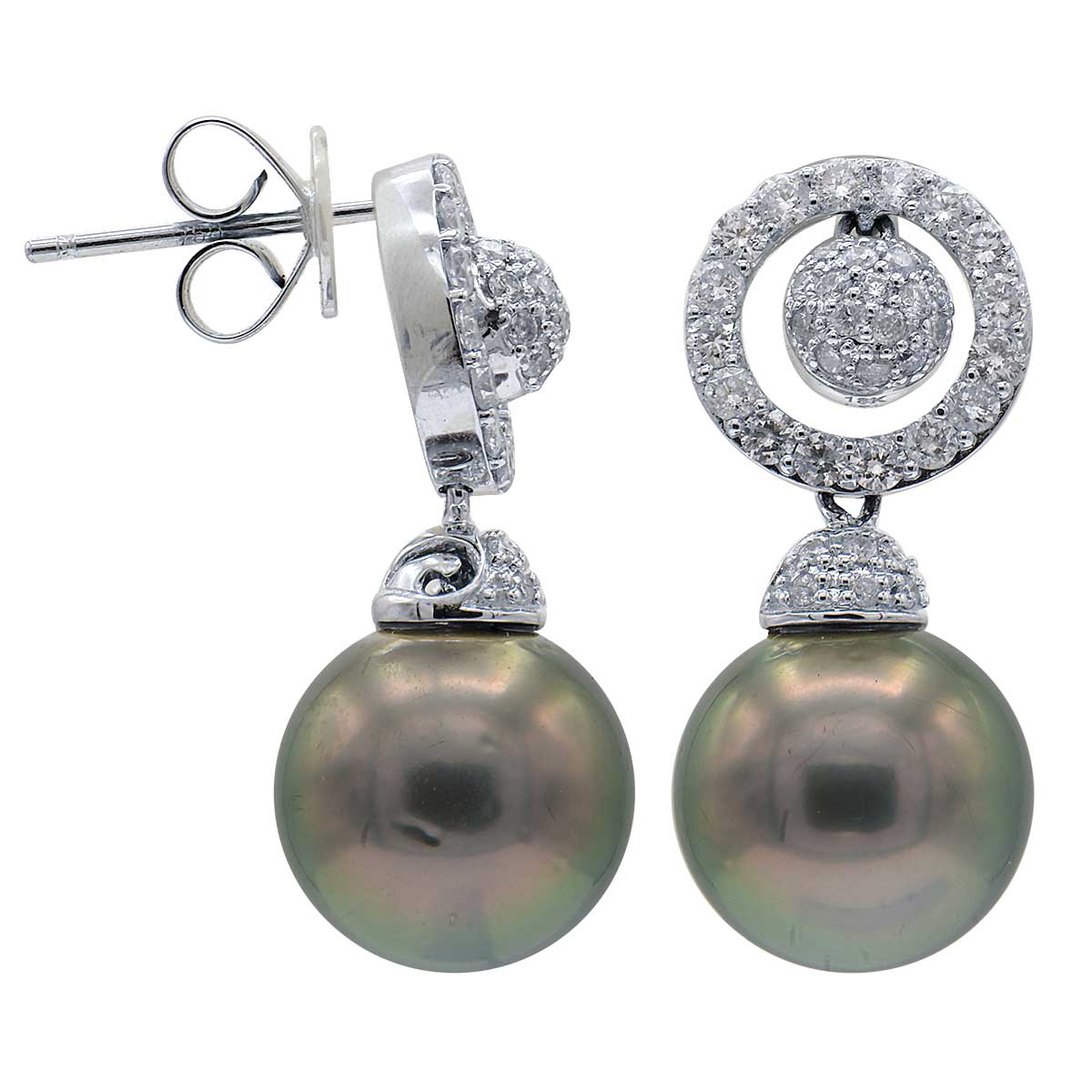 18KW Tahitian Pearl Earrings, 11-12mm