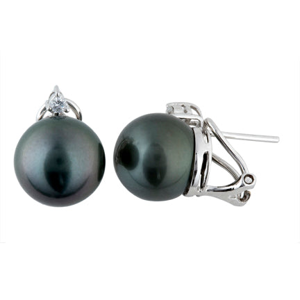 14KW Tahitian Pearl Earrings, 11-12mm