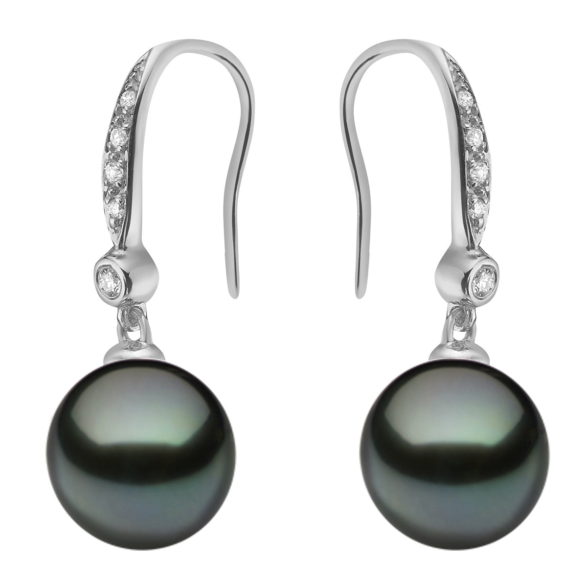14K White Gold Tahitian Pearl Earrings, 8-9mm, 0.1ct