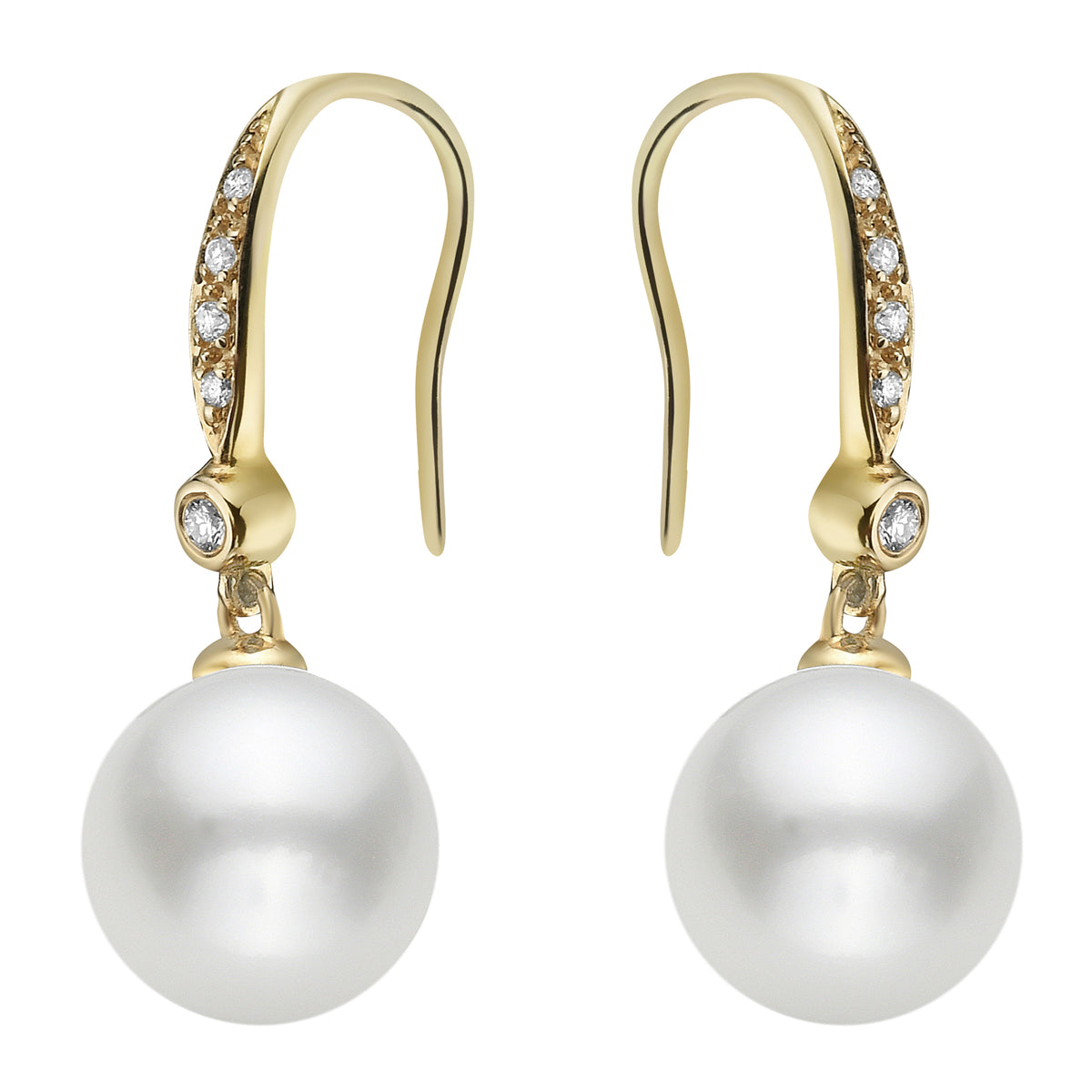 14K Yellow Gold Freshwater Pearl Earrings, 0.1ct