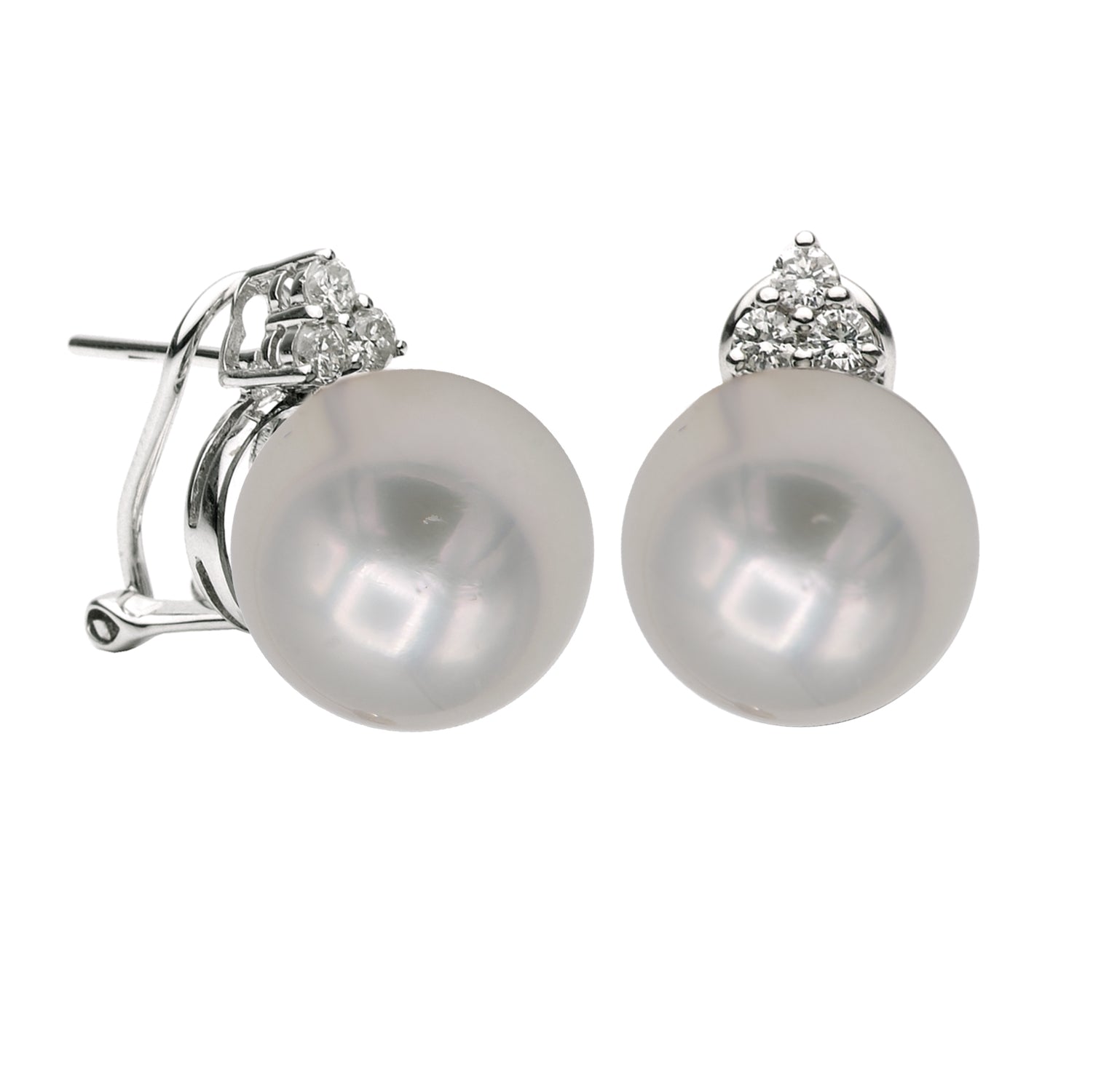 14KW White South Sea Pearl Earrings, 11-12mm