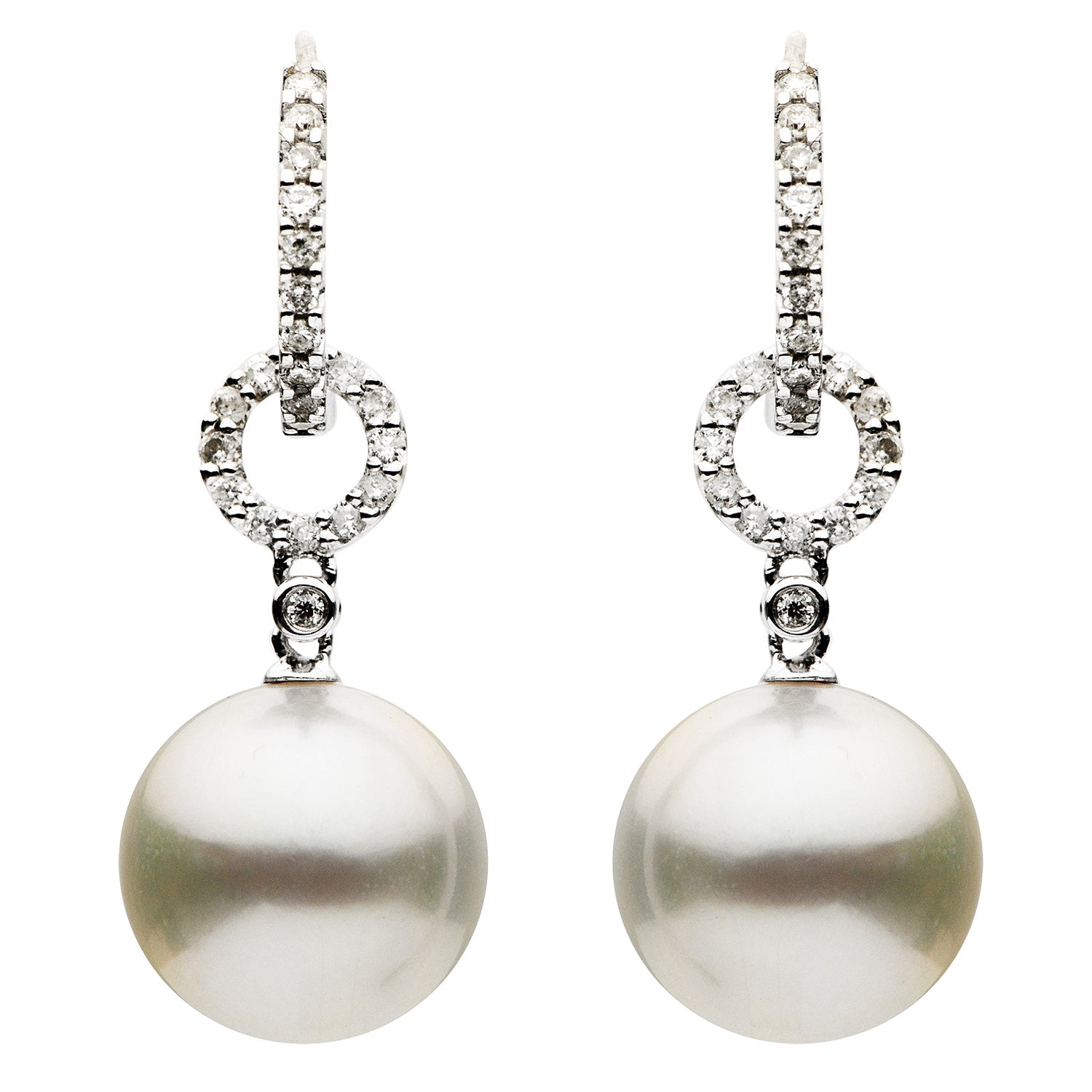 14K White Gold South Sea Pearl Earrings, 10-11mm, 0.29ct