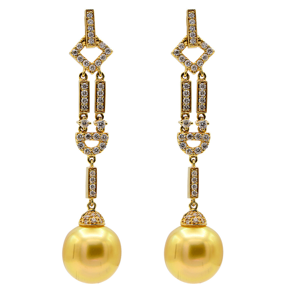 18KY Golden South Sea Pearl Earrings, 12-13mm