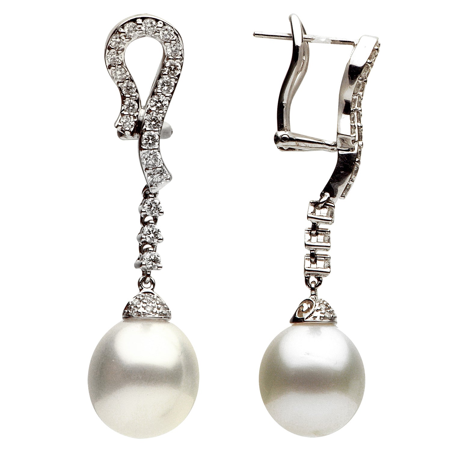 18KW White South Sea Pearl Earrings, 11-12mm