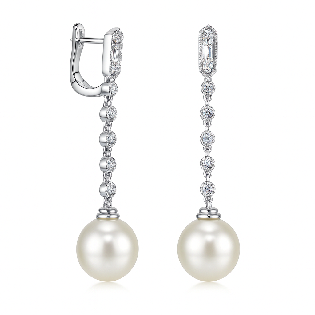 18KW White South Sea Pearl Earrings, 10-11mm