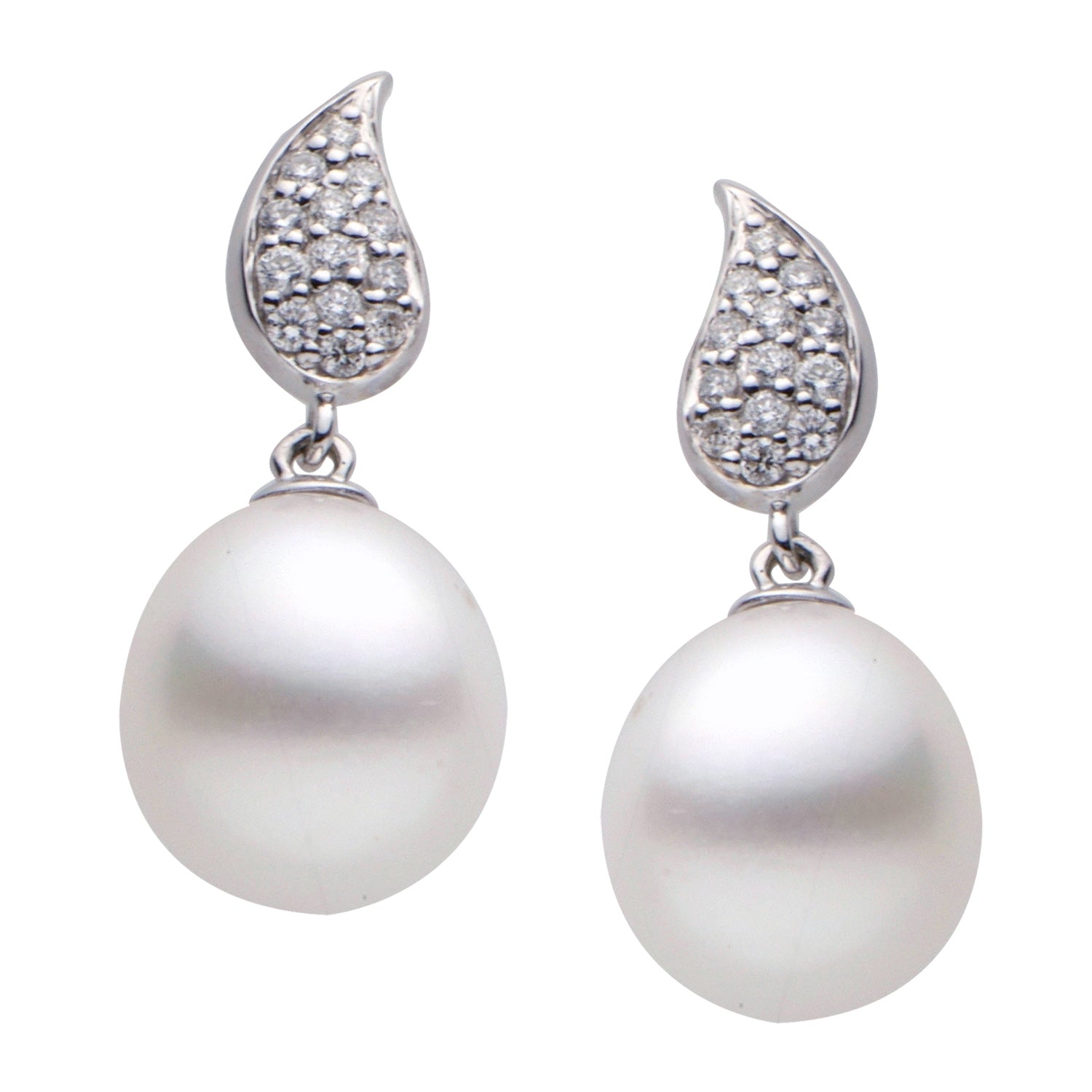 18KW White South Sea Pearl Earrings, 10-11mm