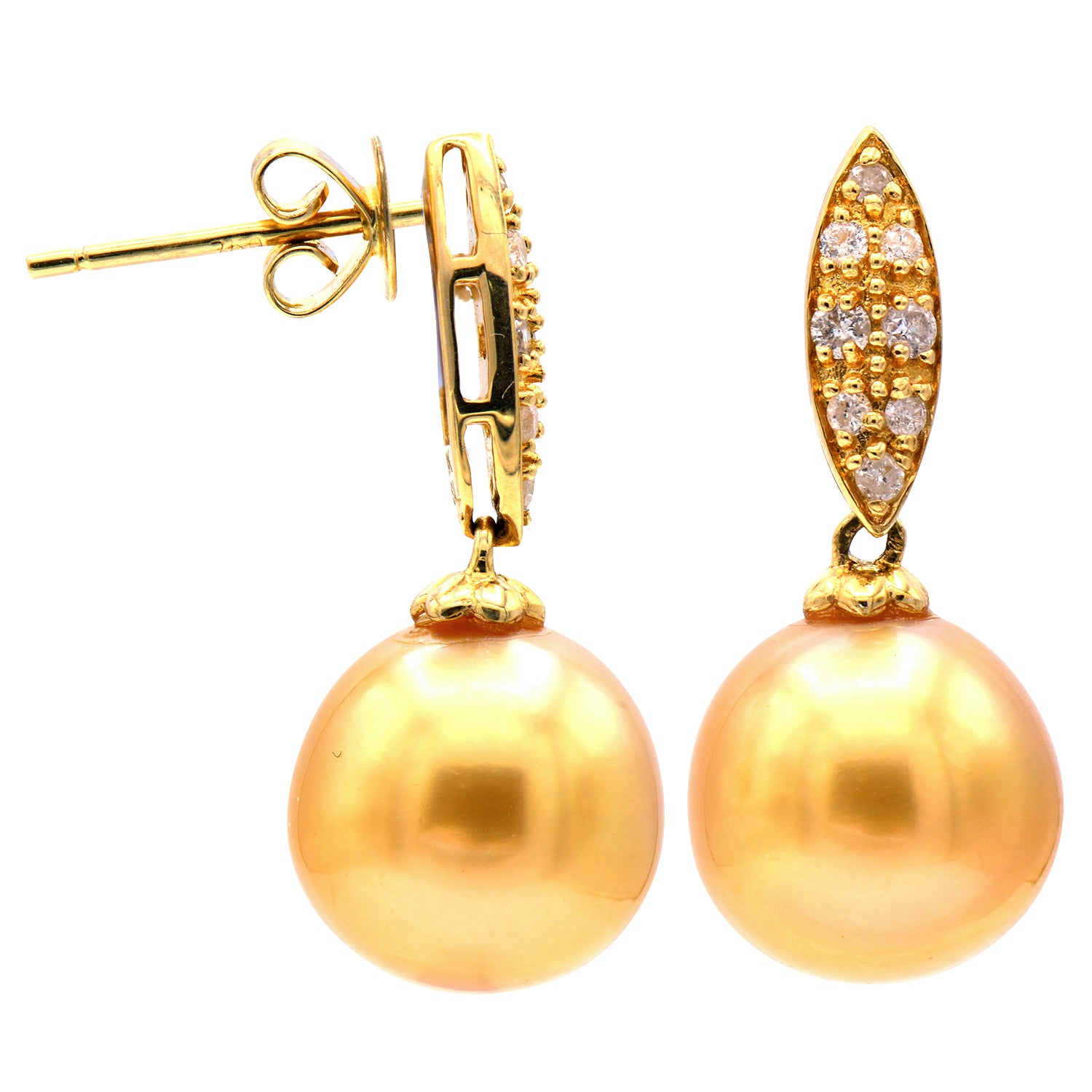 18KY Golden South Sea Pearl Earrings, 9-10mm