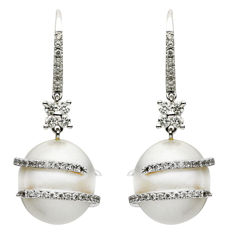 18K White Gold Tahitian Pearl Earrings, 12-13mm, 0.77ct