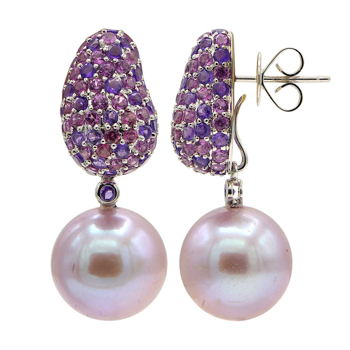18K White Gold Freshwater Pearl Earrings, 12-13mm, 4ct