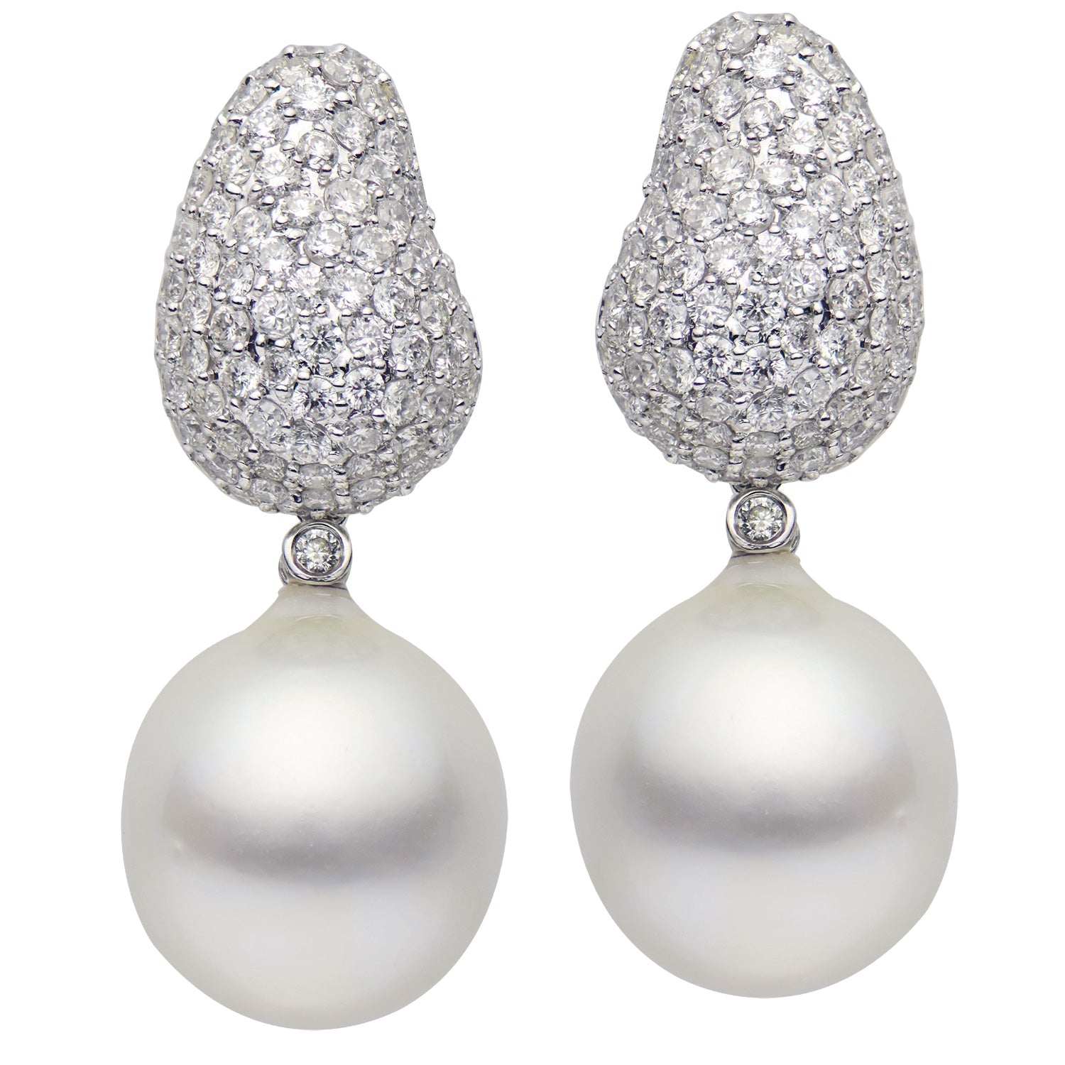 18KW White South Sea Pearl Earrings, 13-14mm