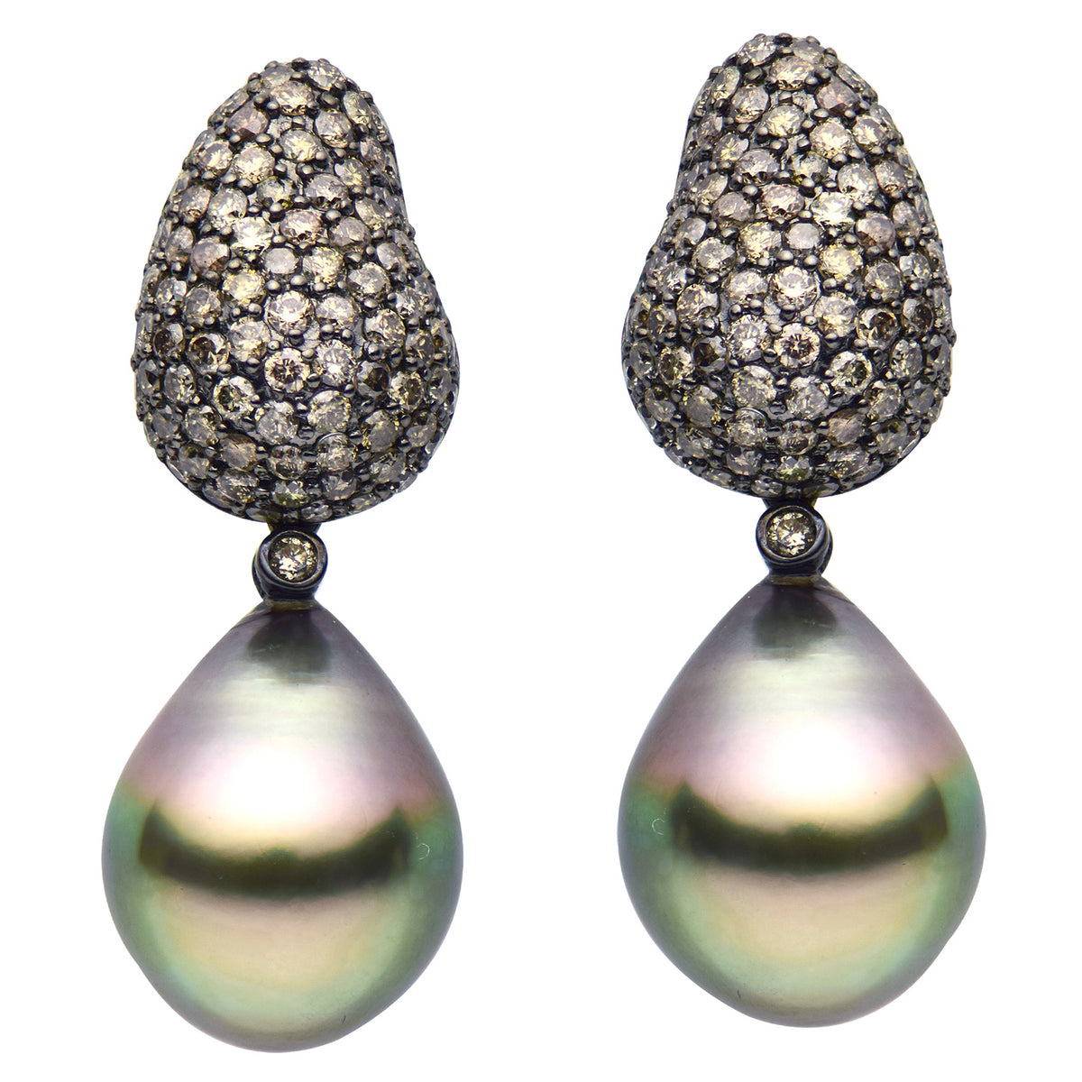 18K Yellow Gold Tahitian Pearl Earrings, 12-13mm, 2.65ct