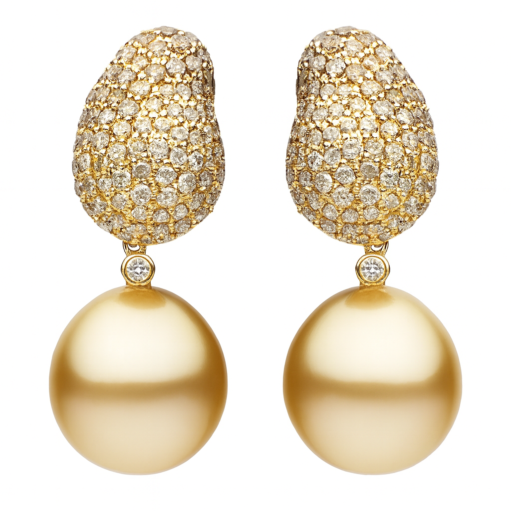 18KY Golden South Sea Pearl Earrings, 12-13mm