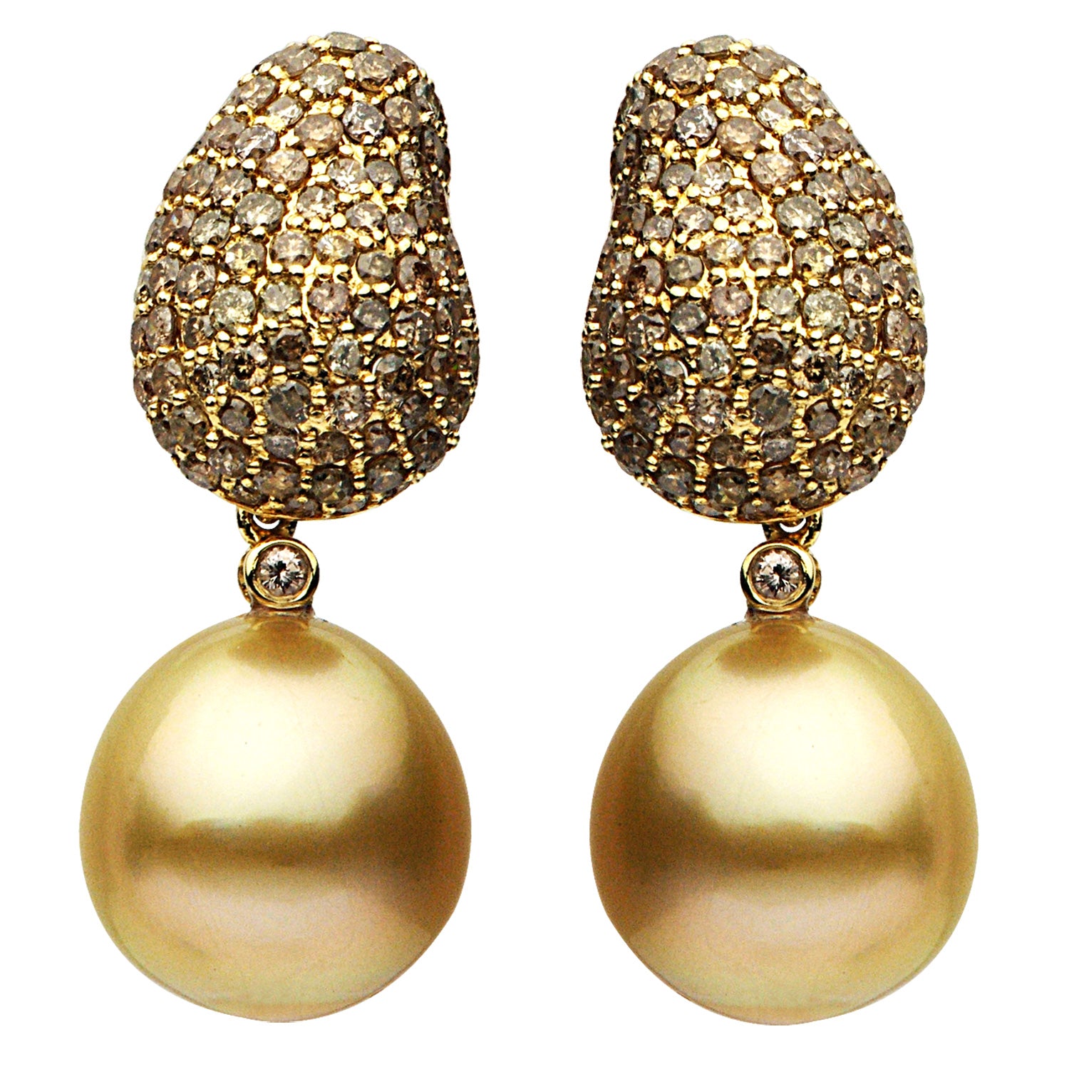 18KY Golden South Sea Pearl Earrings, 12-13mm
