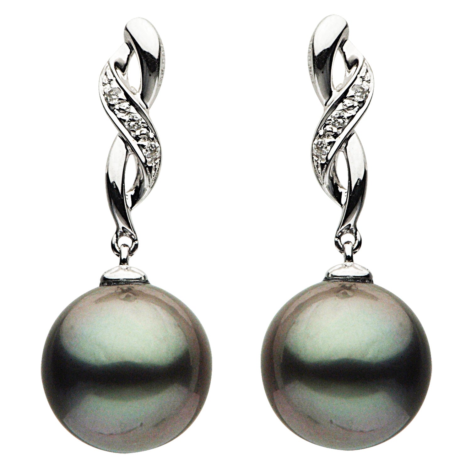 14K White Gold South Sea Pearl Earrings, 10-11mm, 0.06ct