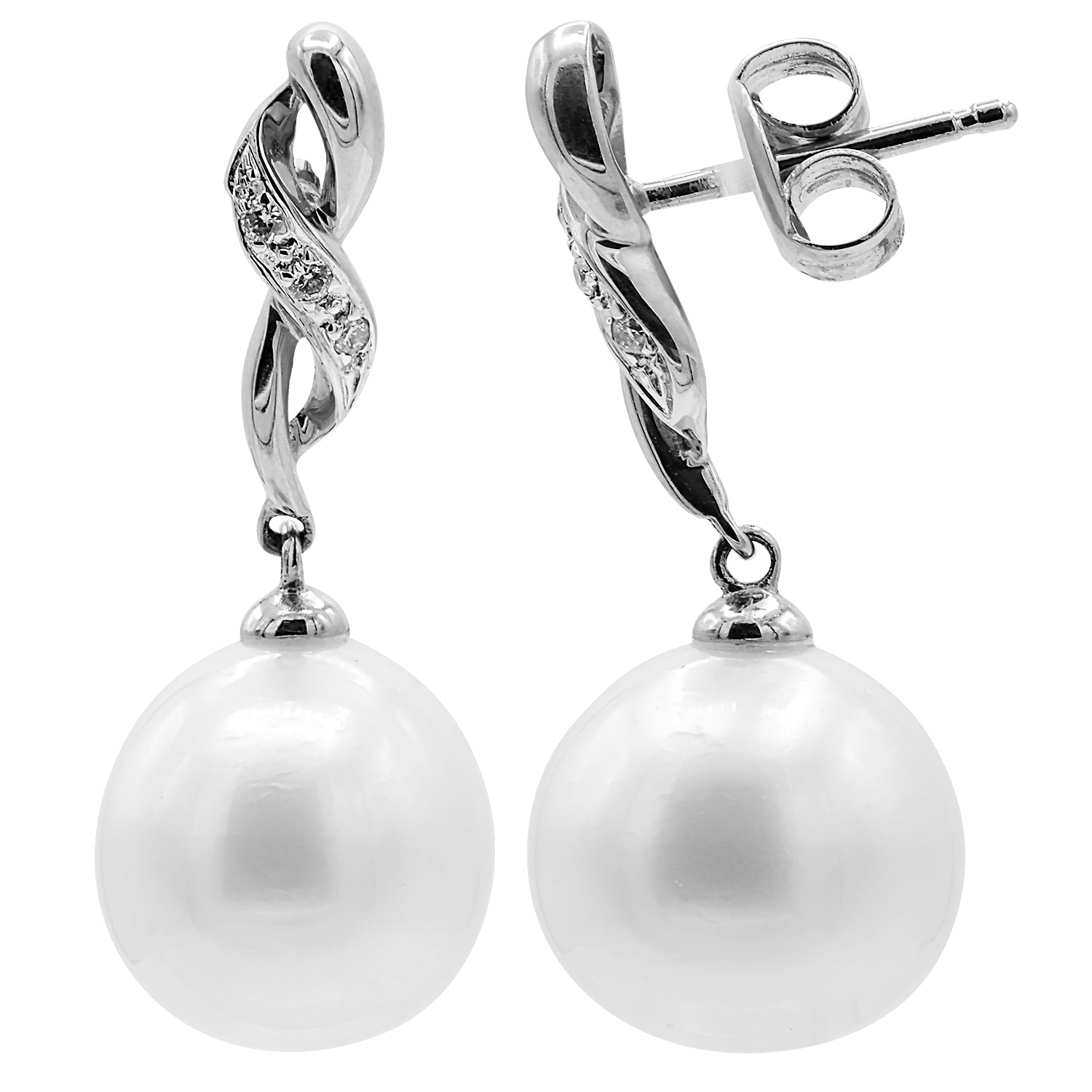 14KW White South Sea Pearl Earrings, 10-11mm