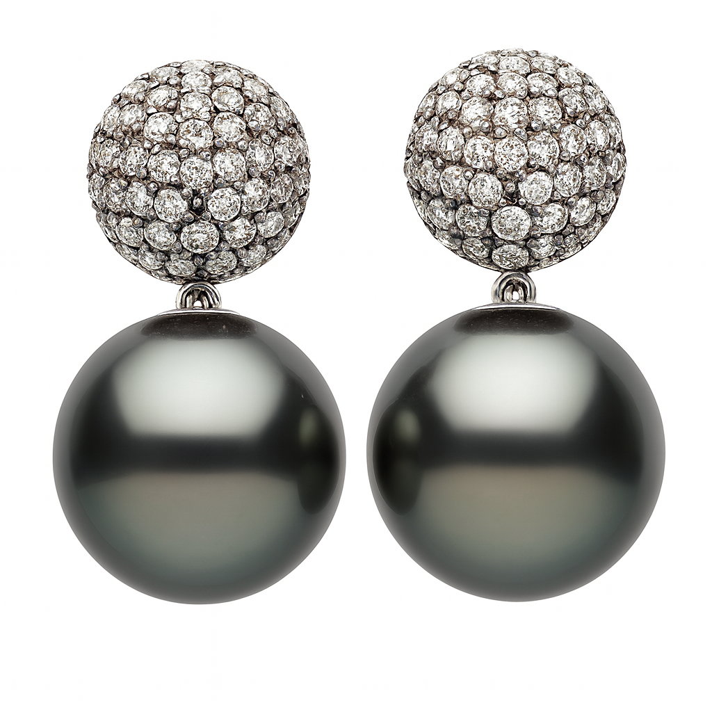 18K Black Gold Tahitian Pearl Earrings, 12-13mm, 2.17ct