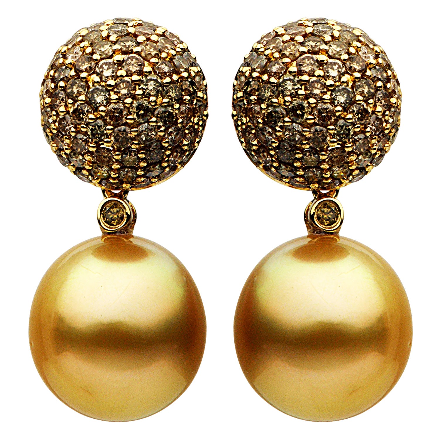 18KY Golden South Sea Pearl Earrings, 11-12mm