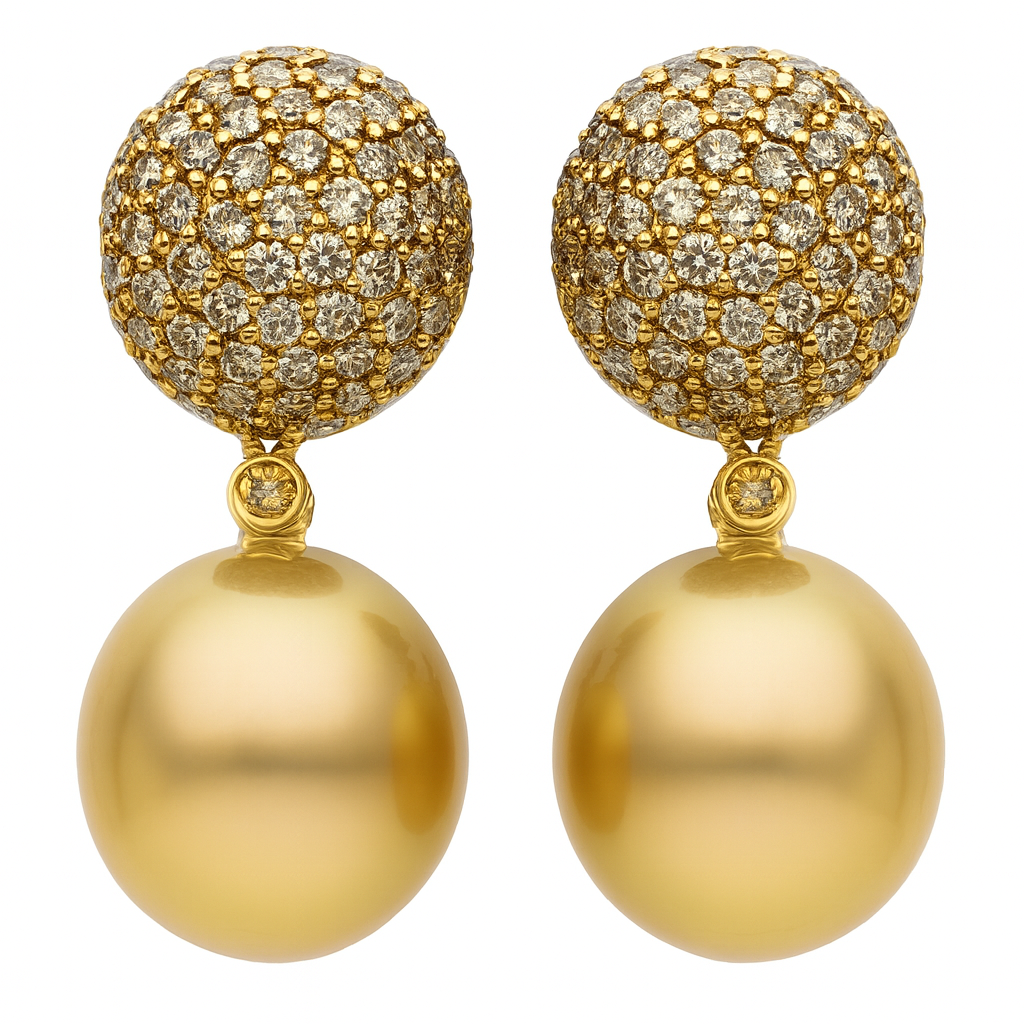 18KY Golden South Sea Pearl Earrings, 11-12mm