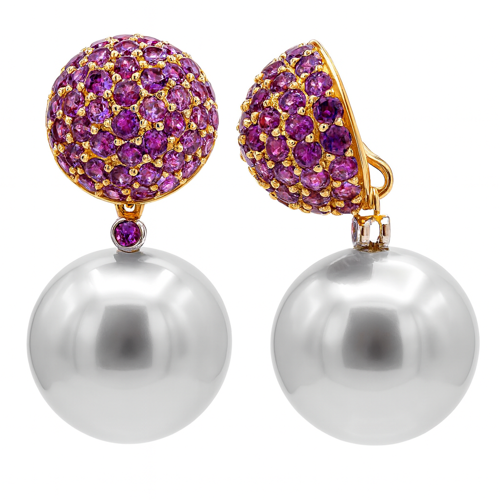 18K Rose Gold Amethyst Freshwater Pearl Earrings, 12-13mm, 2.8ct