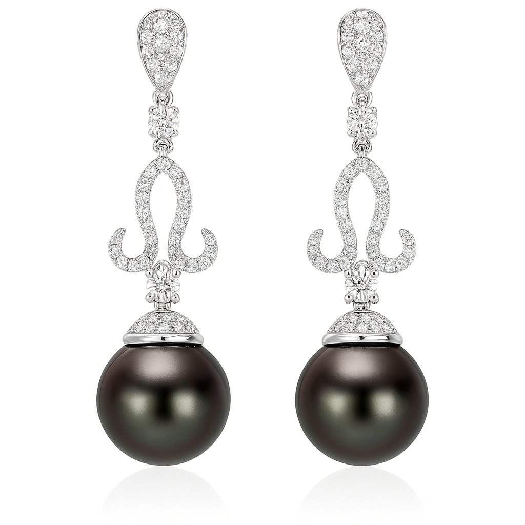 18K White Gold Tahitian Pearl Earrings, 11-12mm, 1.04ct