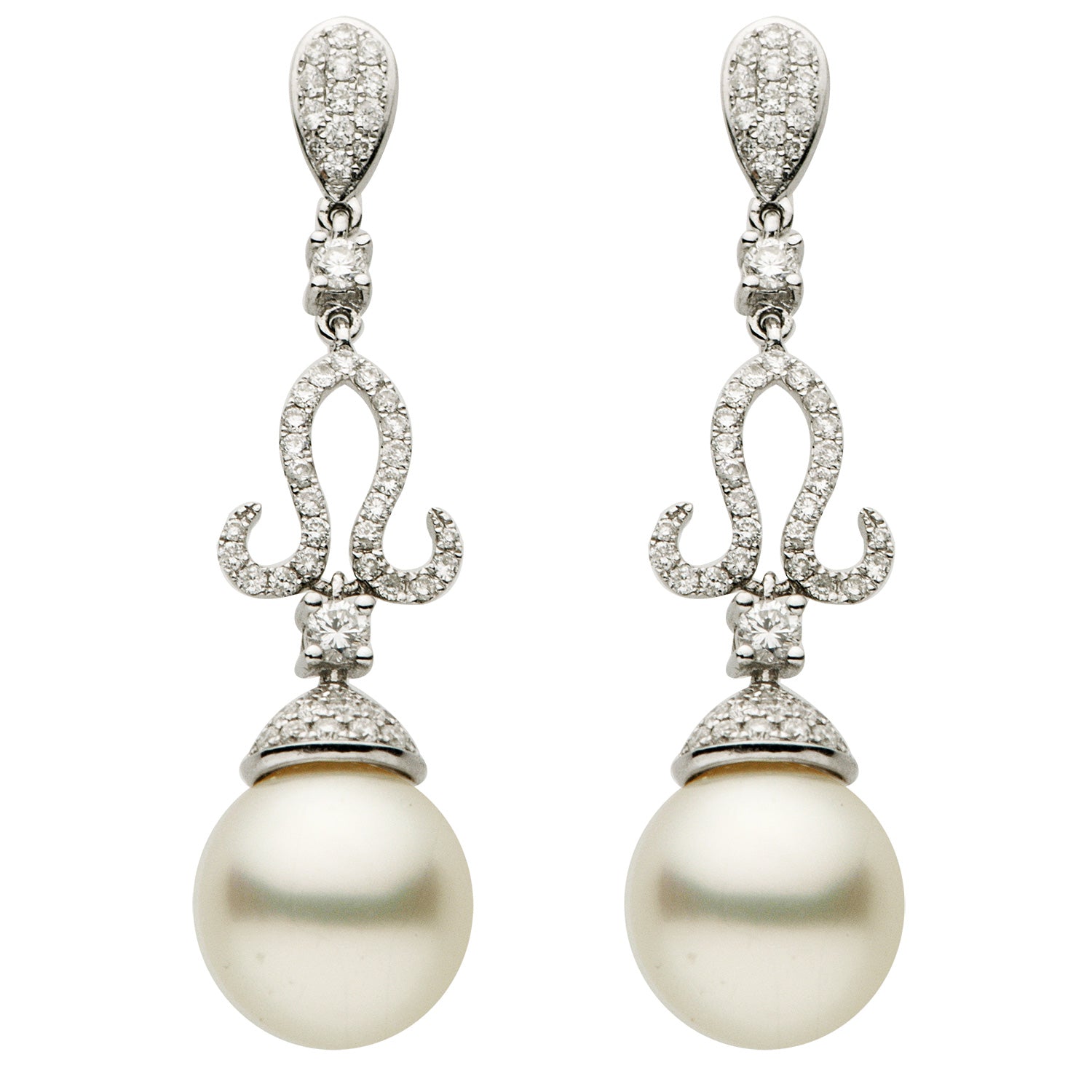18KW White South Sea Pearl Earrings, 11-12mm