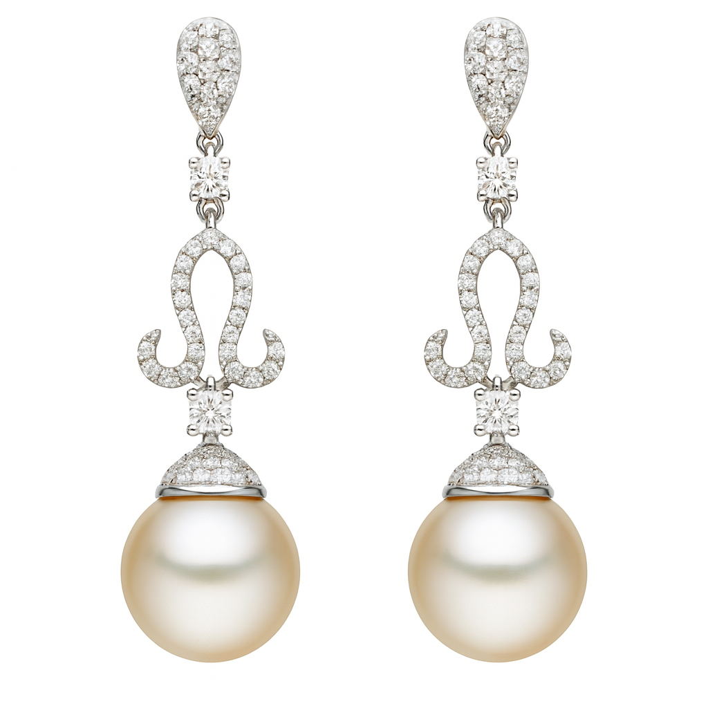 18KW White South Sea Pearl Earrings, 11-12mm