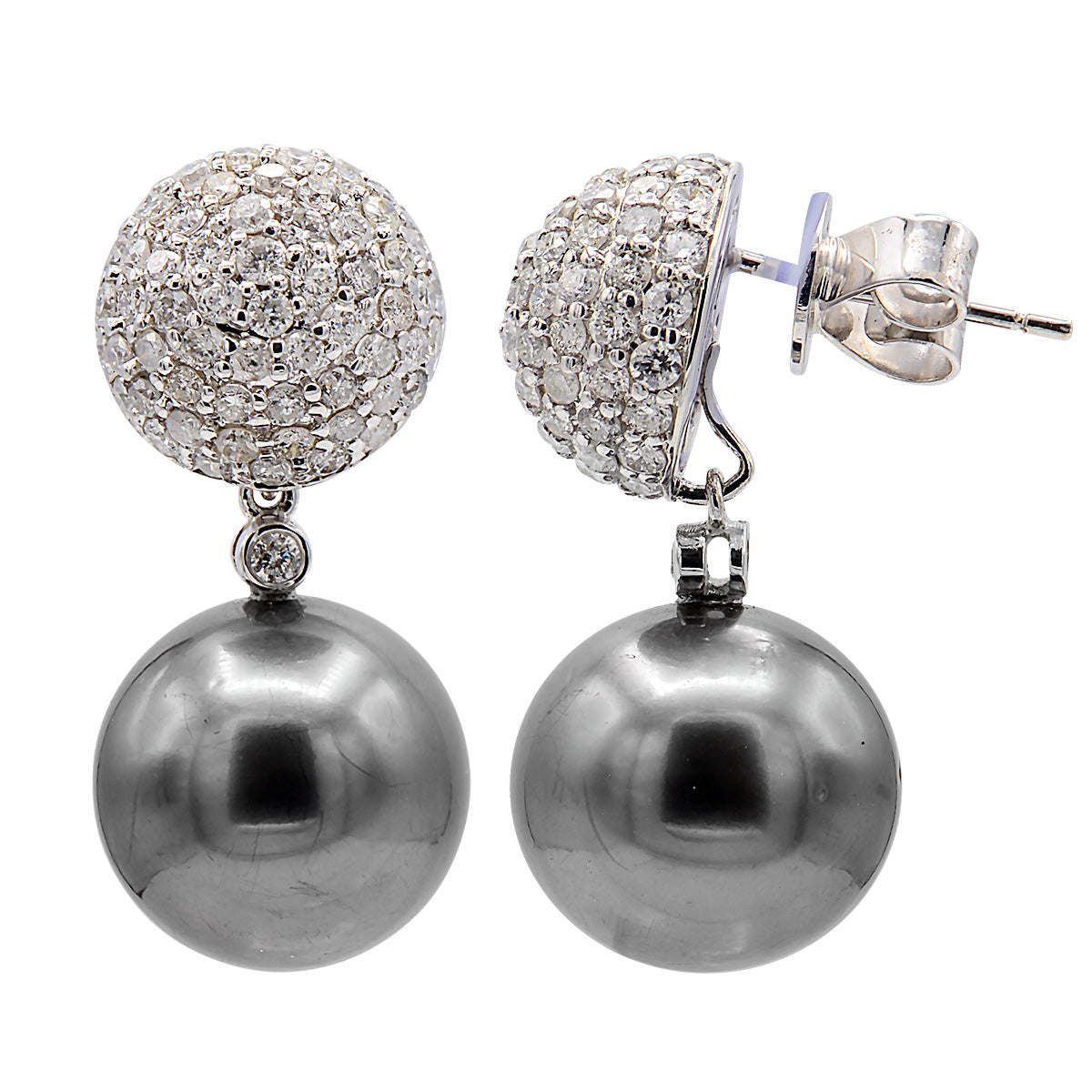 18K White Gold Tahitian Pearl Earrings, 12-13mm, 2.11ct