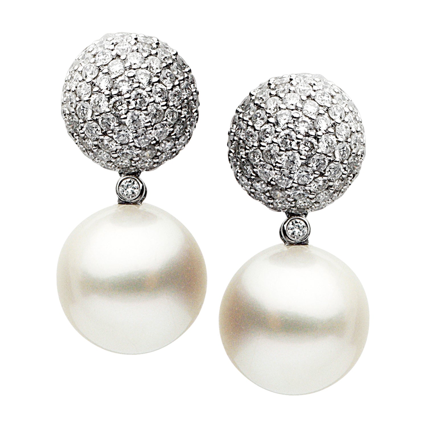 18KW White South Sea Pearl Earrings, 12-13mm