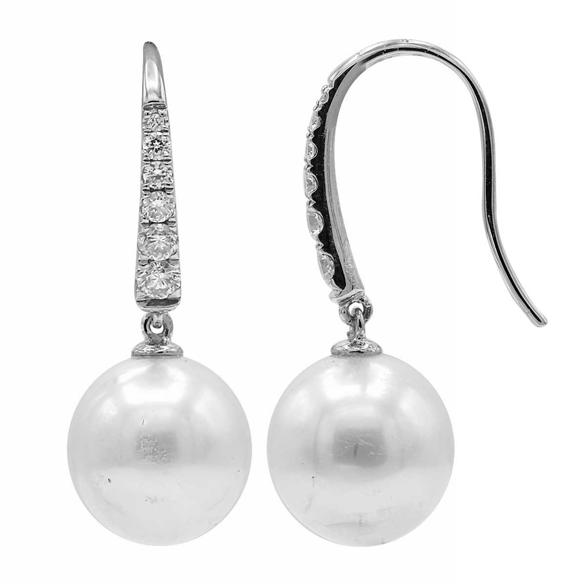 14KW White South Sea Pearl Earrings, 10-11mm