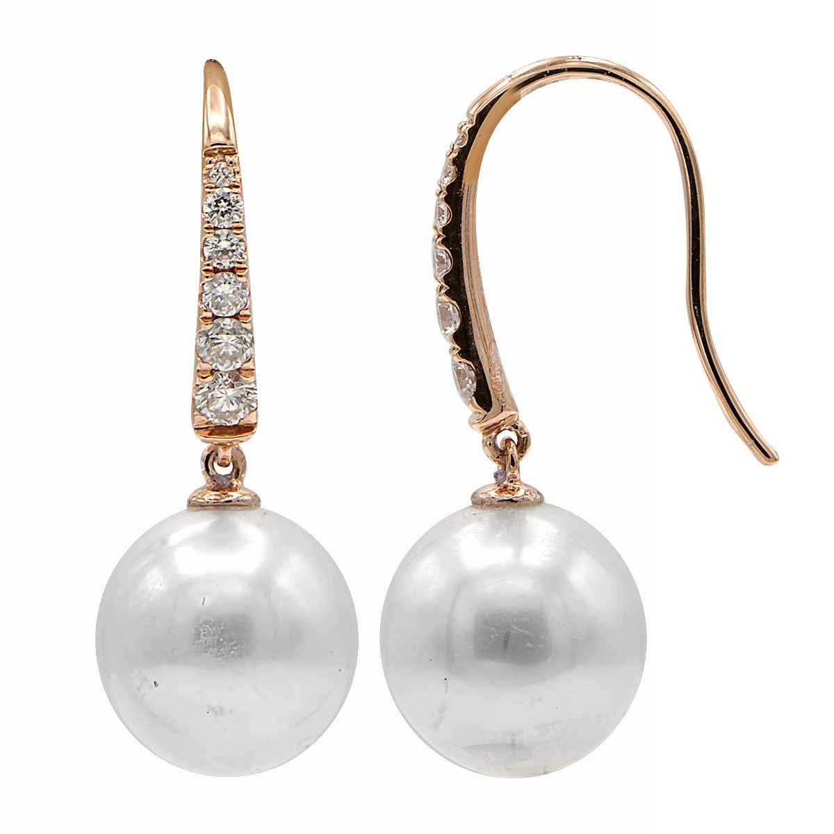 14KR White South Sea Pearl Earrings, 11-12mm