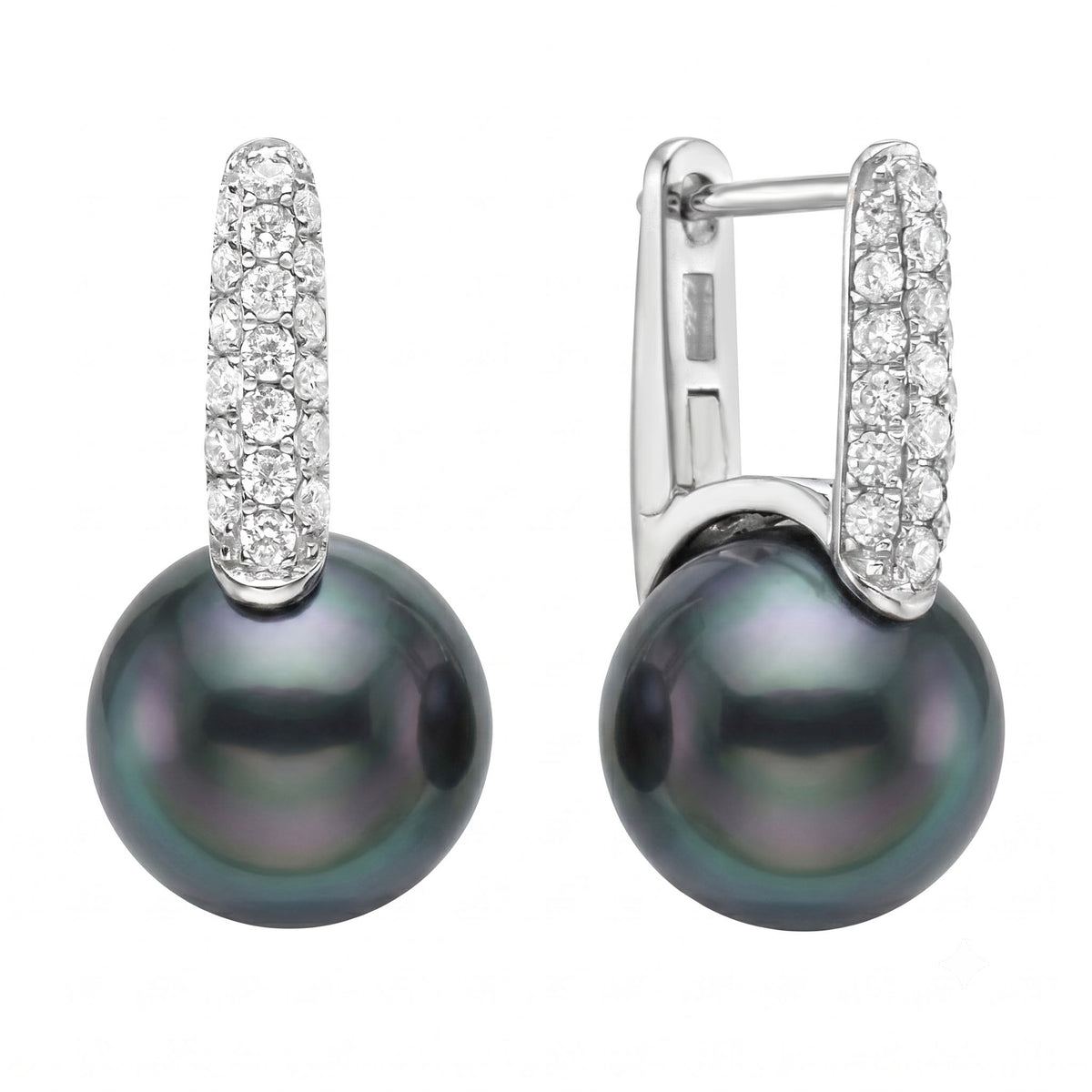 E012291-T - Earrings 14KW/1.7G 38RD-0.33CT Tahitian 9-10mm