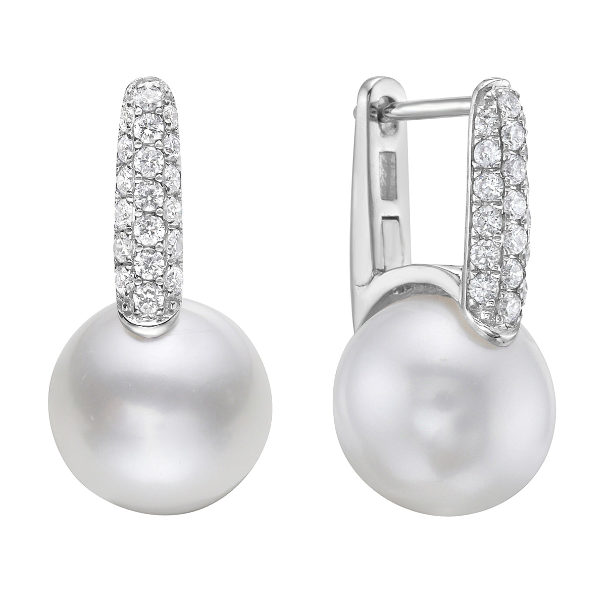 14K White Gold Freshwater Pearl Earrings, 9-10mm, 0.29ct
