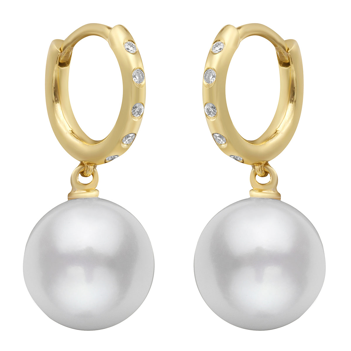White Freshwater Pearl Earrings, 9-10mm, 0.04ct
