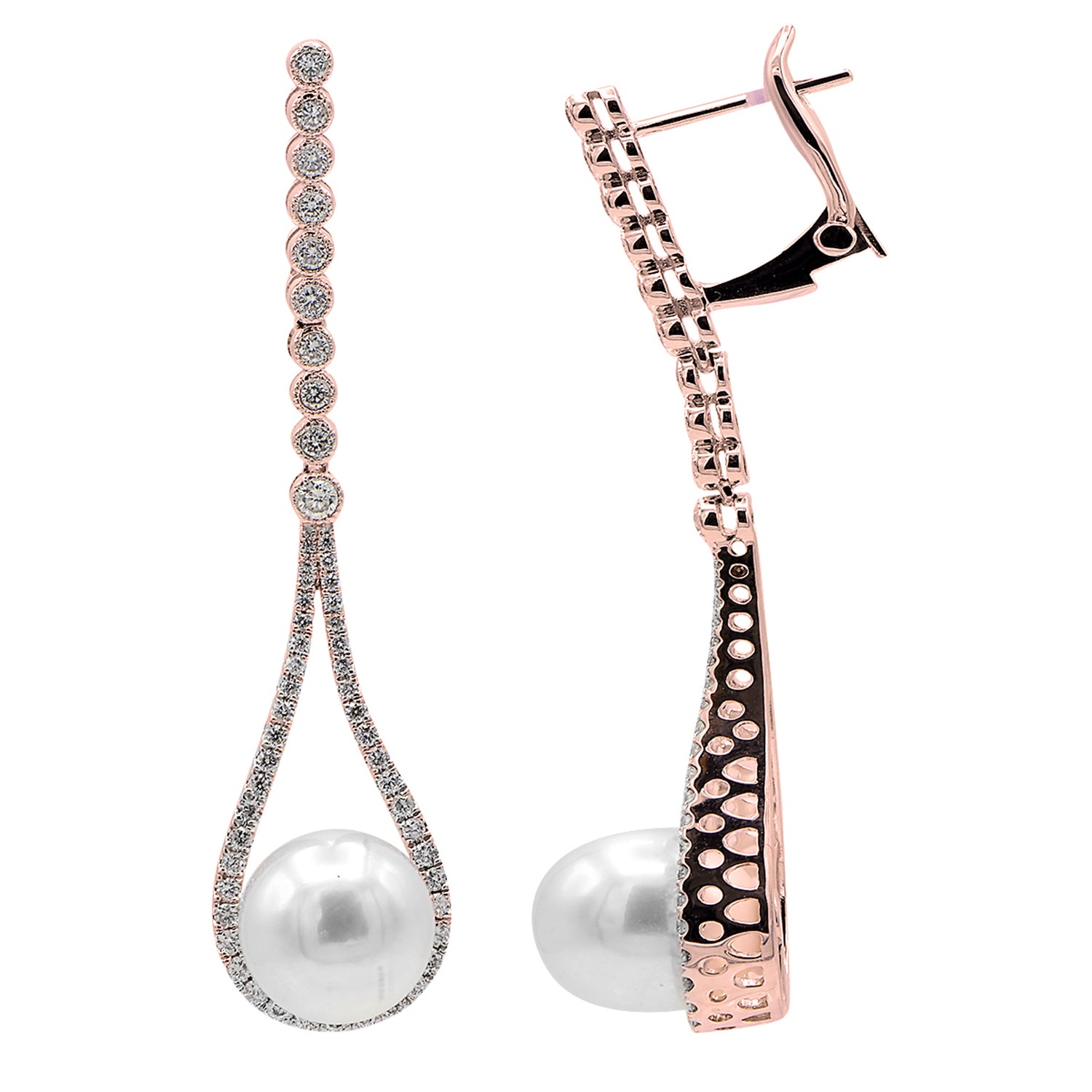 18KR White South Sea Pearl Earrings, 9-10mm