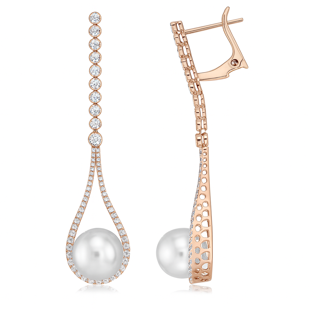 18KR White South Sea Pearl Earrings, 9-10mm