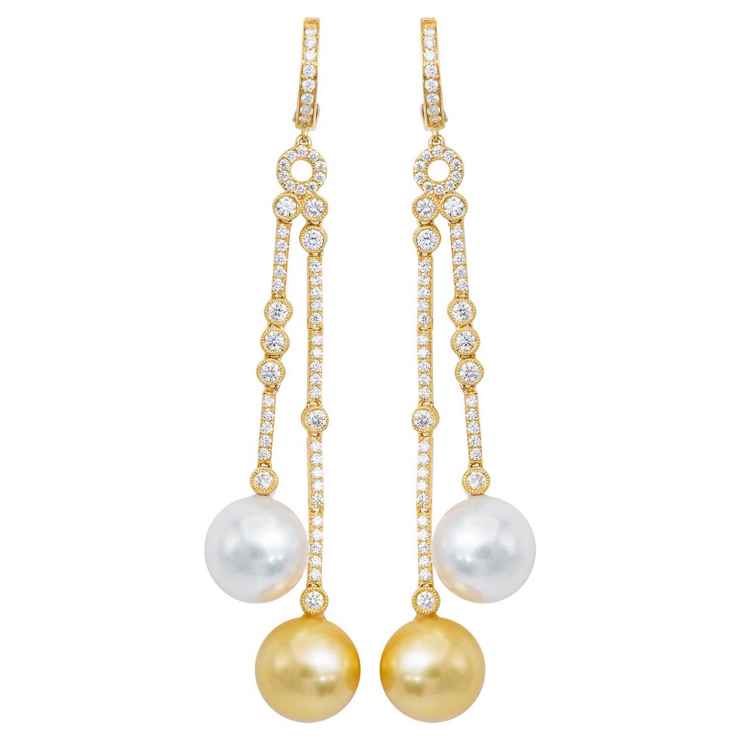 18KW White & Golden South Sea Pearl Earrings, 10-11mm