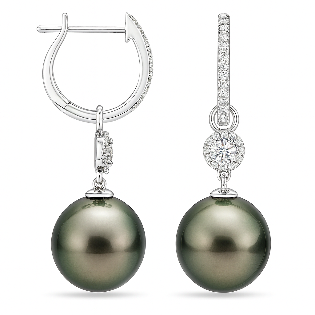 18KW Tahitian Pearl Earrings, 11-12mm