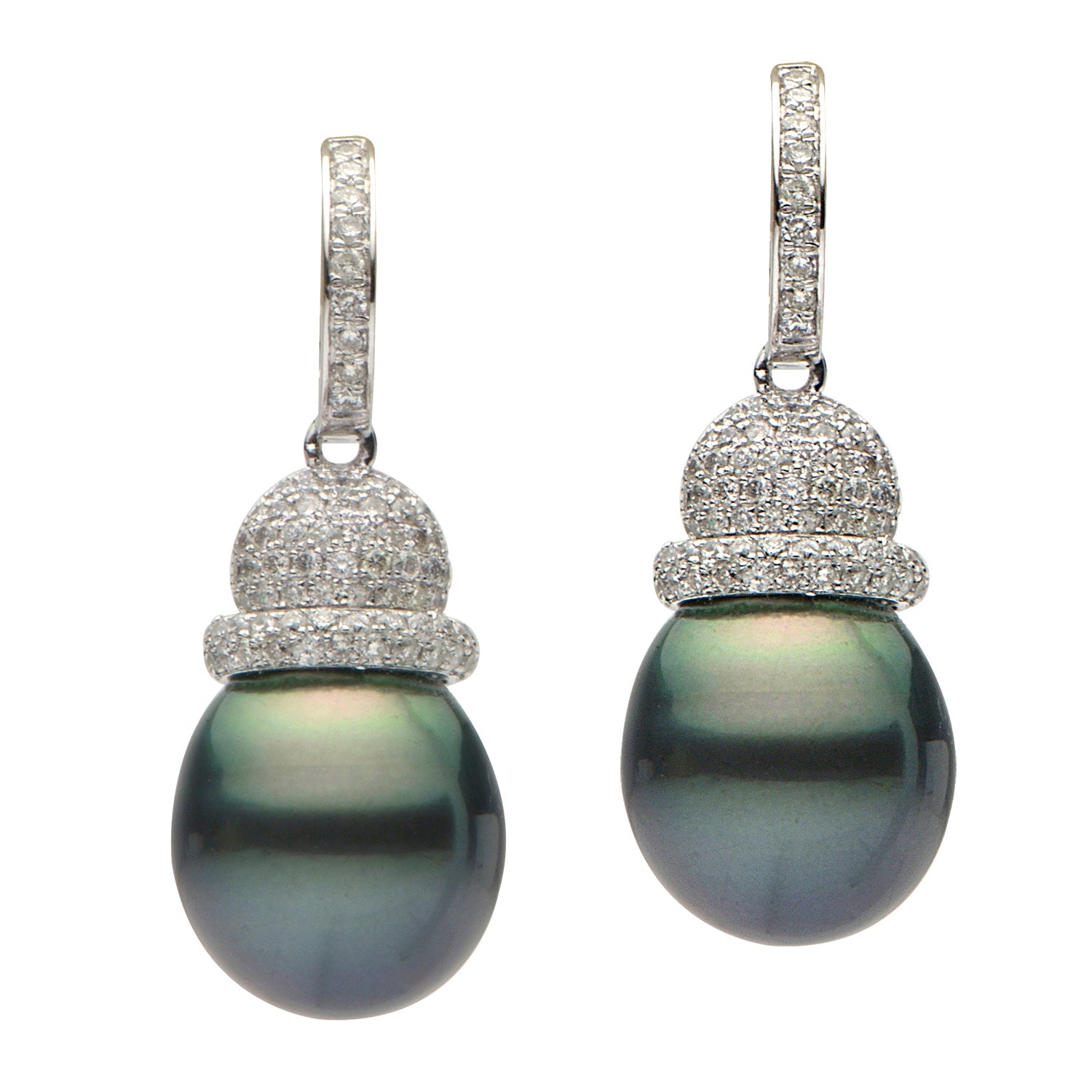 18KW Tahitian Pearl Earrings, 12-13mm