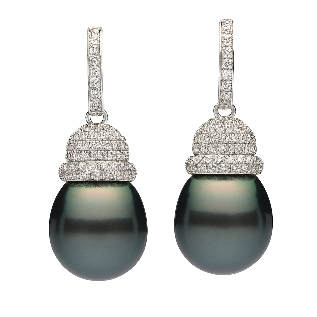 18KW Tahitian Pearl Earrings, 12-13mm
