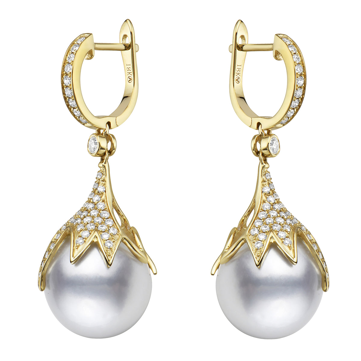 18K Yellow Gold Golden Earrings, 12-13mm, 0.63ct