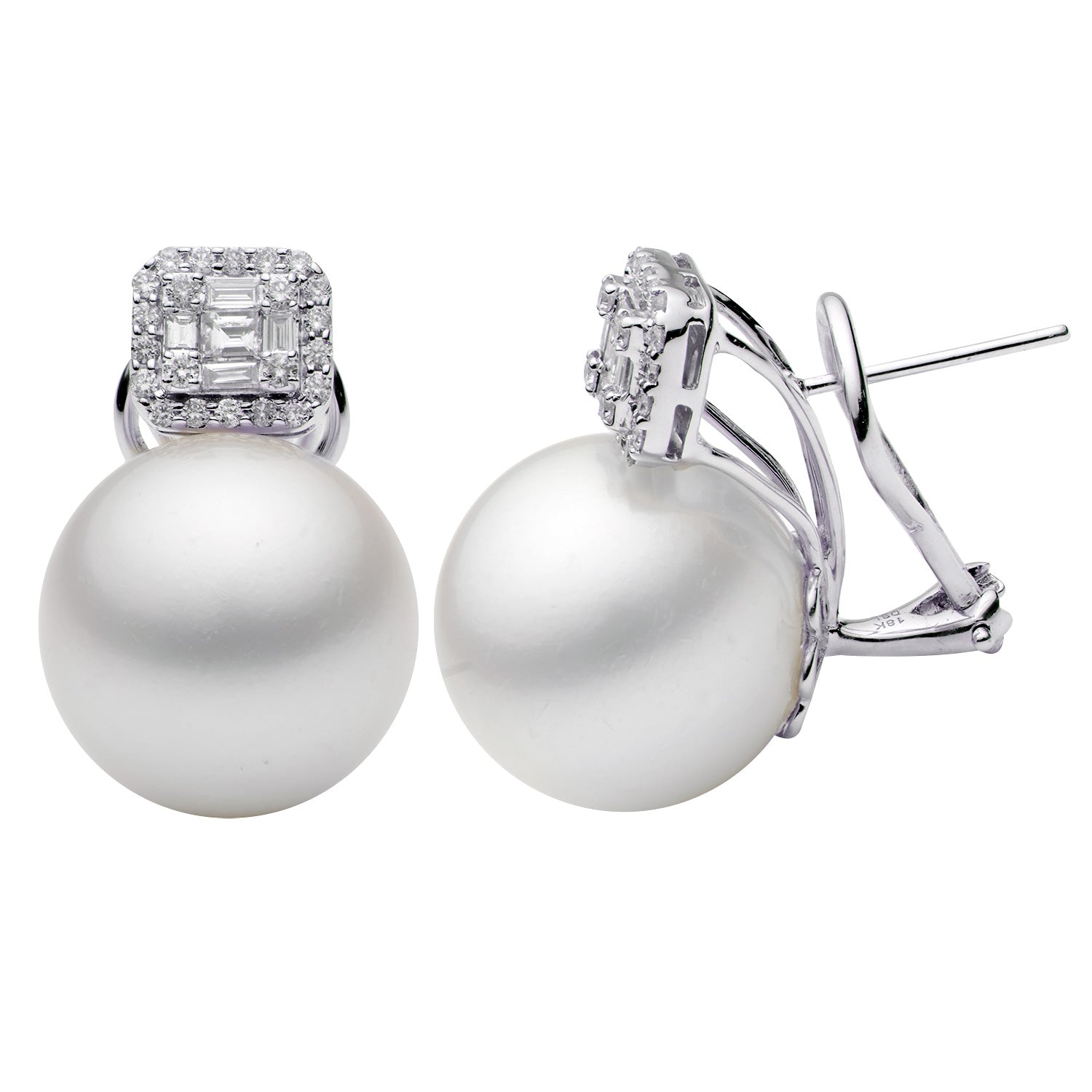 18KW White South Sea Pearl Earrings, 15-16mm