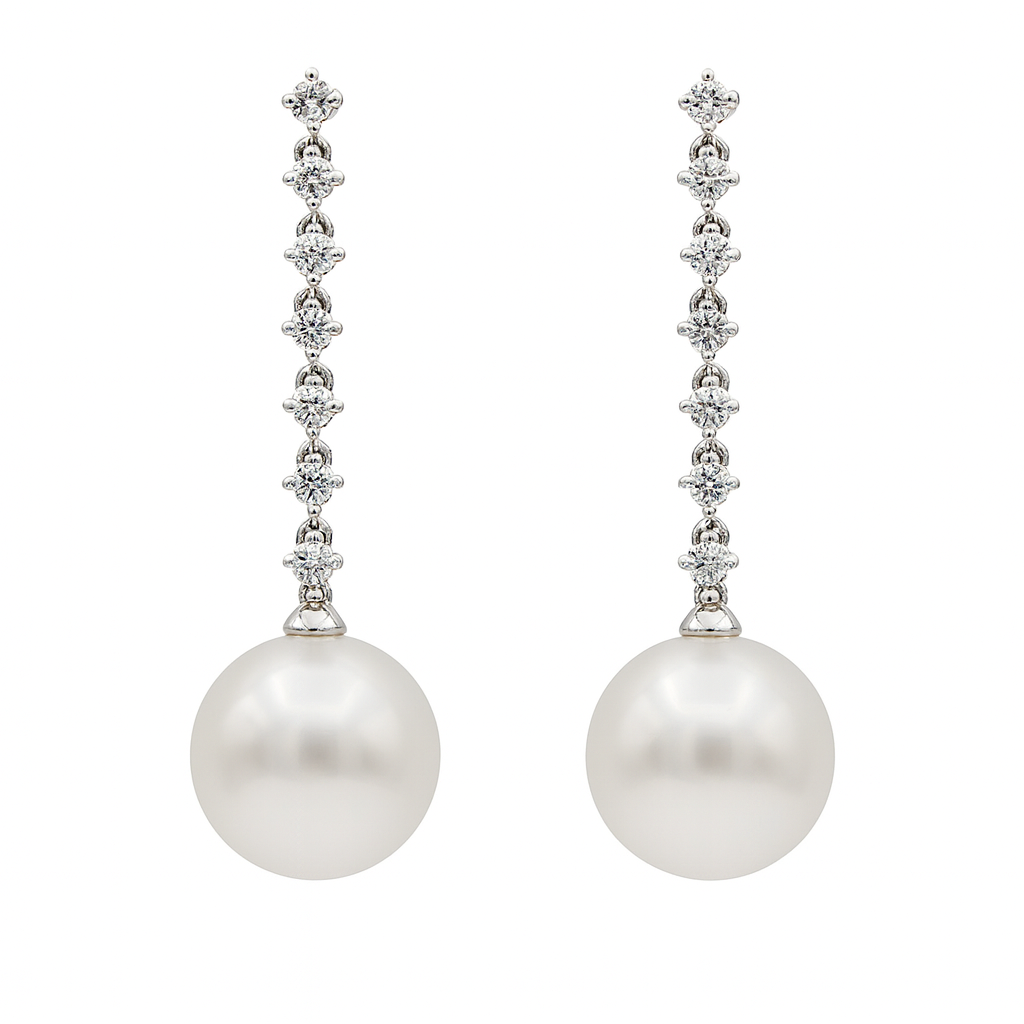18KW White South Sea Pearl Earrings, 13-14mm
