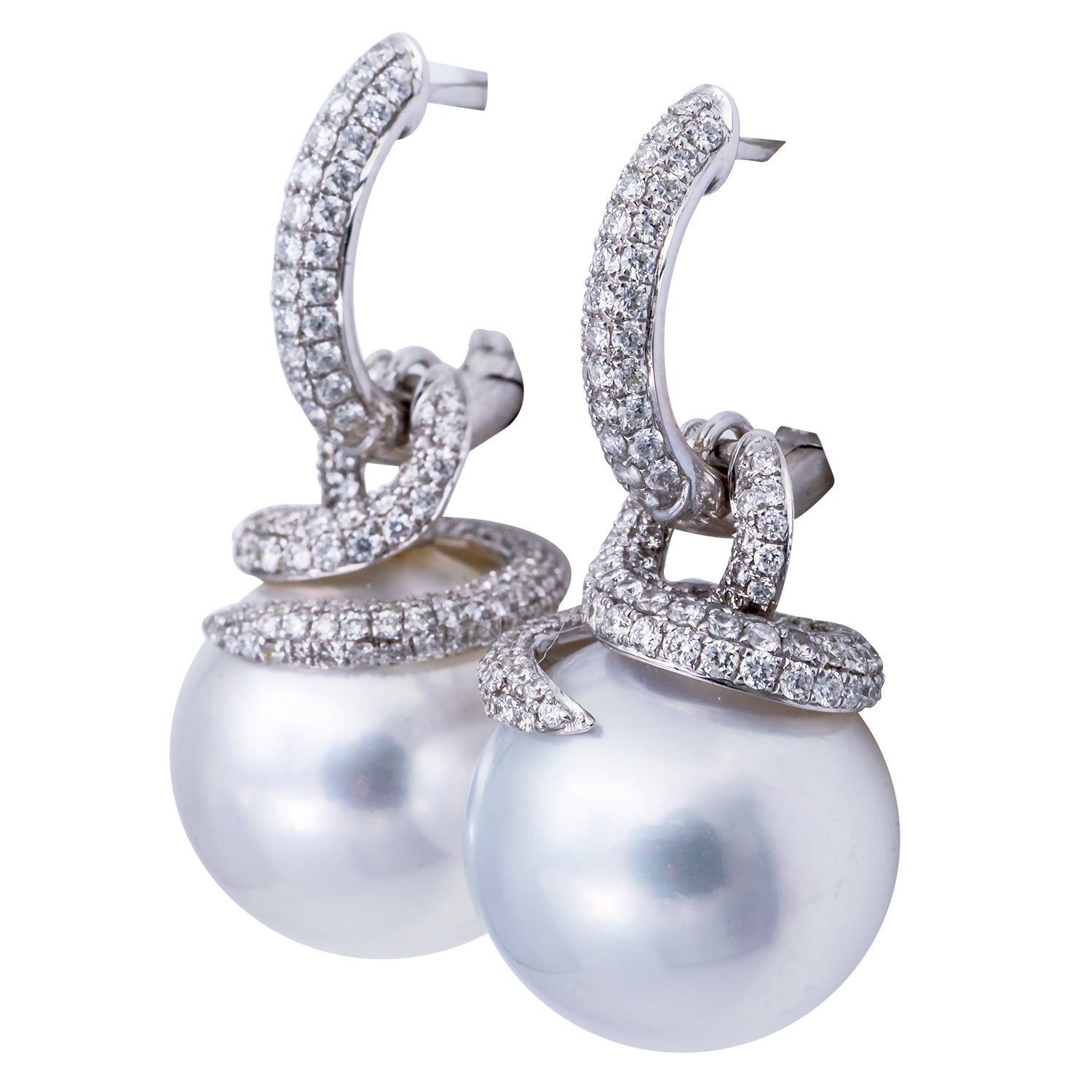 18K White Gold South Sea Pearl Earrings, 14-15mm, 1.54ct