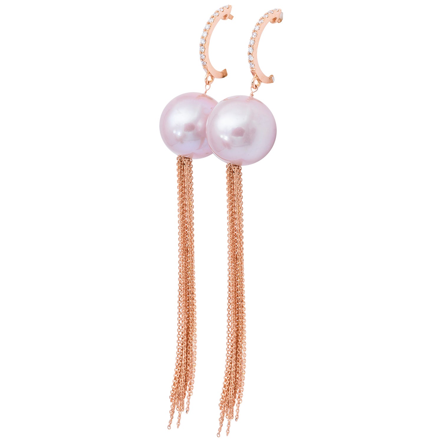 18K Rose Gold Freshwater Pearl Earring, 13-14mm, 0.11ct