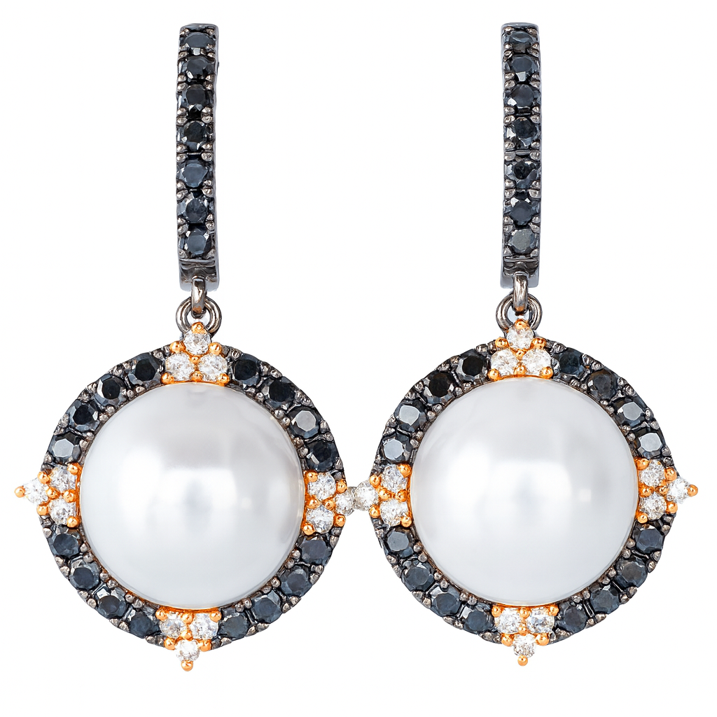 18K White Gold South Sea Pearl Earrings, 11-12mm, 1.64ct