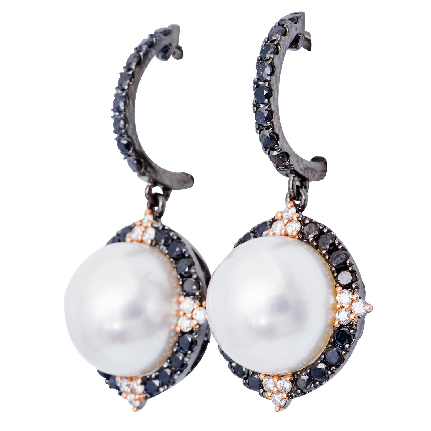 18K White Gold South Sea Pearl Earrings, 11-12mm, 1.64ct