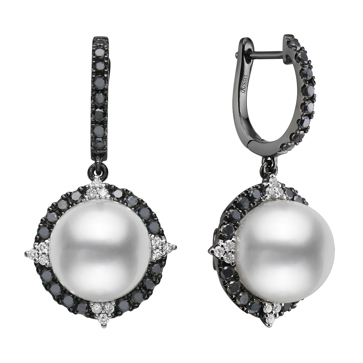 18KB Tahitian Pearl Earrings, 11-12mm, 0.2ct