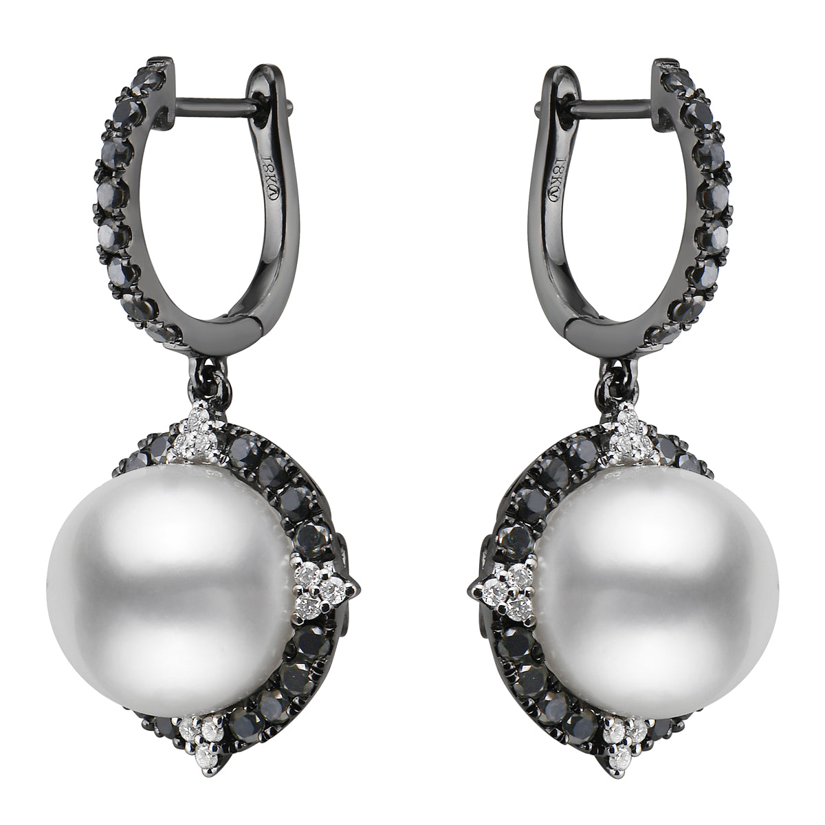 18KB Tahitian Pearl Earrings, 11-12mm, 0.2ct