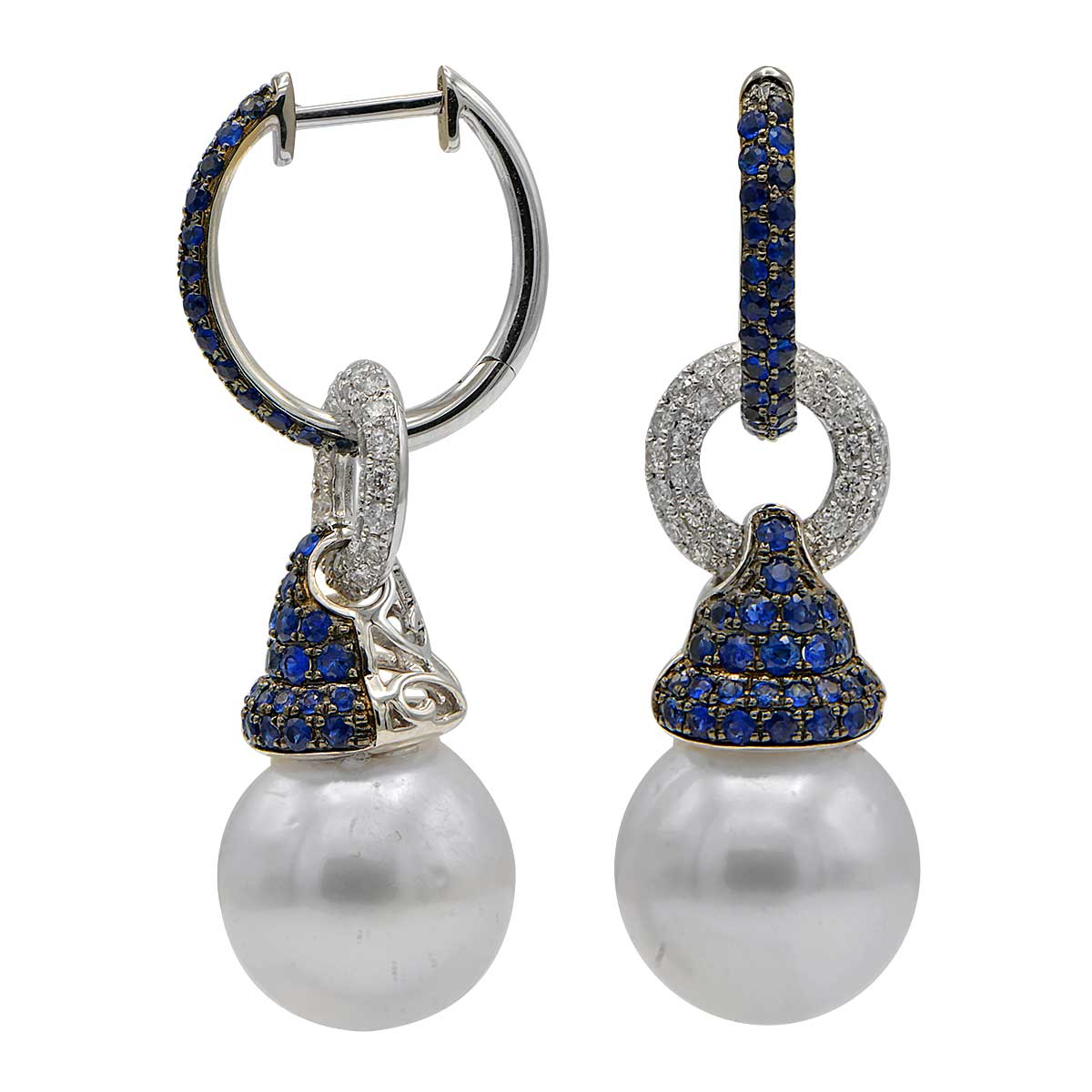 18KW White South Sea Pearl Earrings, 12-13mm