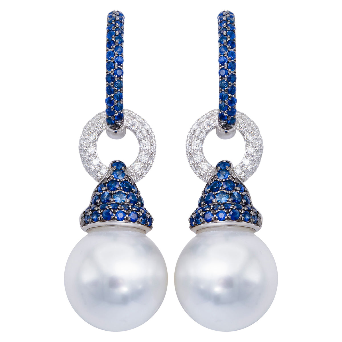 18K White Gold South Sea Pearl Earrings, 12-13mm, 1.05ct